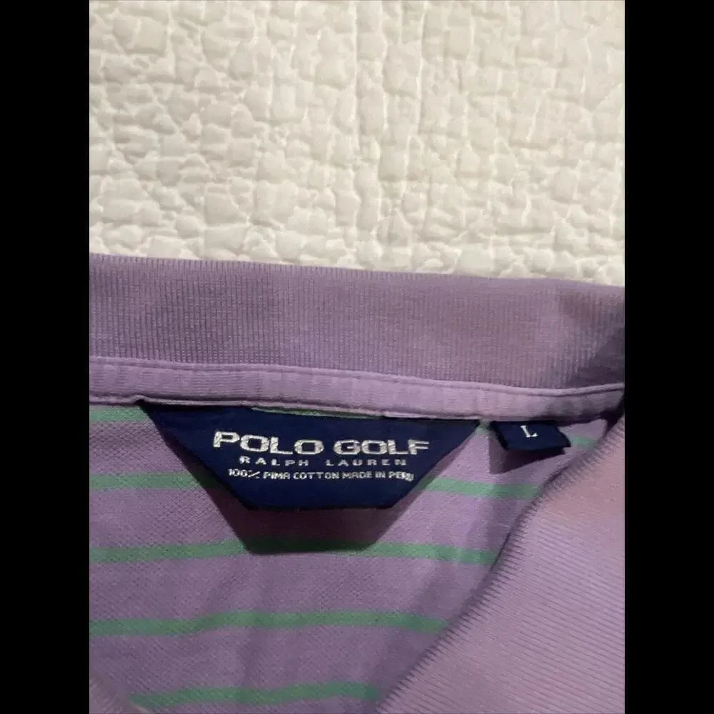 Ralph Lauren Polo Men’s Golf Performance Shirt Large Purple W/Green Stripe mt43
